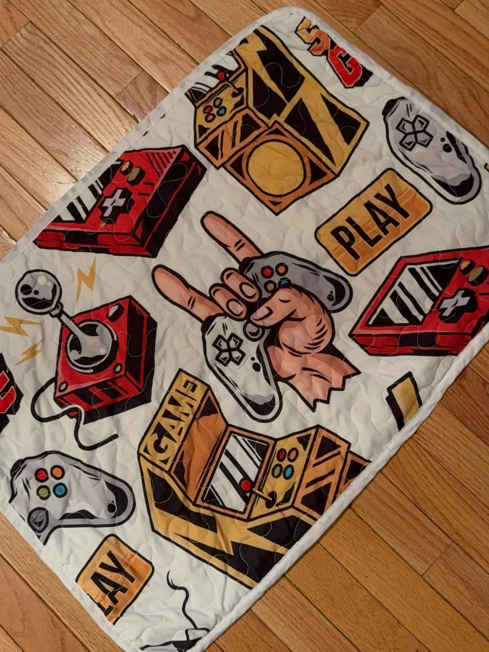 Soft Cozy Gaming Pattern Quilted Pillow cover White, Red, Yellow
